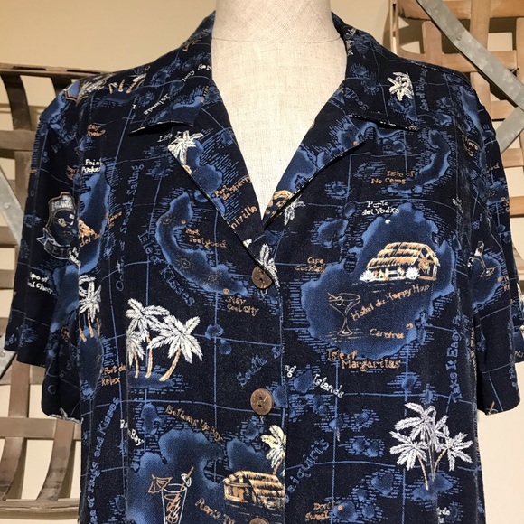 La Cabaña Tropical  Map Button Down Shirt - Picture 2 of 8